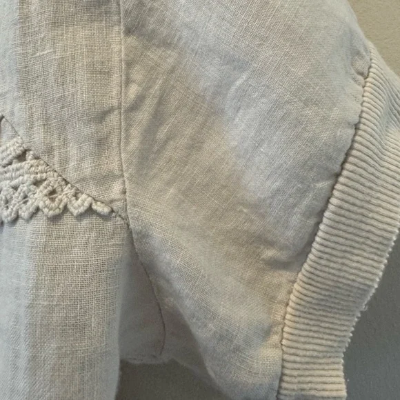 Linen Blouse Cream Lace Trim Short Sleeve Top Made in Italy Size L - Picture 6 of 8